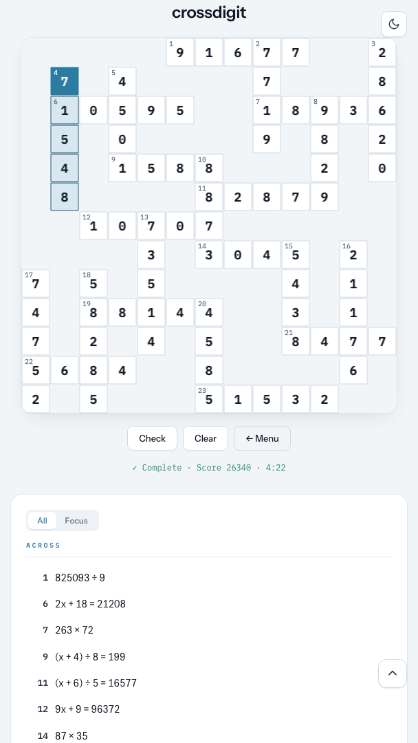A completed Savant algebra puzzle